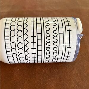 Patterned White Travel Tumbler with Black Geometric Stripes